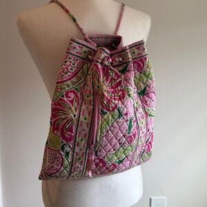 Vera Bradley Pink and Green Paisley Quilted Backpack